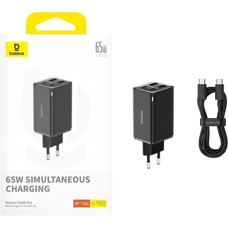 شارژر دیواری فست شارژ بیسوس مدل  GaN6 Pro Fast Charger 2C+2U 100W EU P10162705112-00 توان 100 وات image gallery