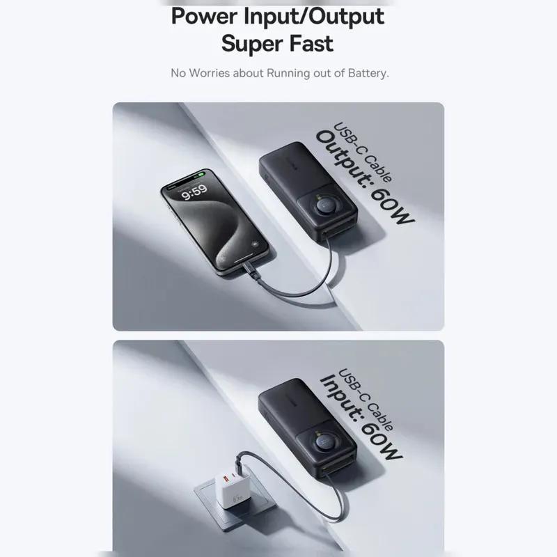 پاوربانک 20000 باسئوس مدل Free2Pull P10073700123 توان 65 وات با کابل تایپ سی جمع شونده image gallery