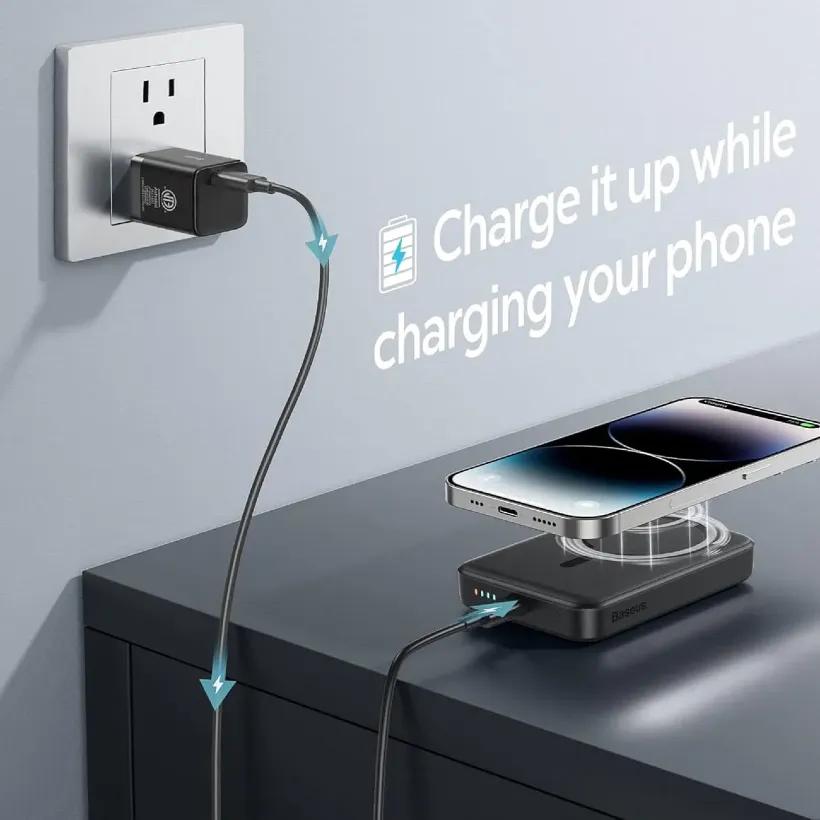 پاوربانک وایرلس 10000 مگنتی باسئوس مدل PPCX030002 توان 20 وات image gallery