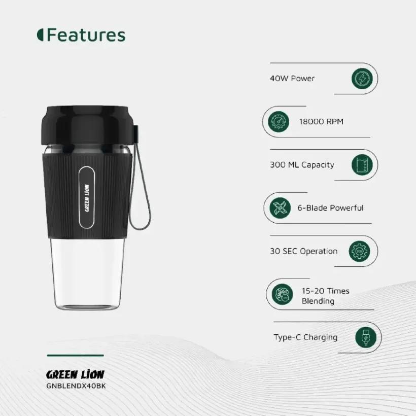 مخلوط کن قابل حمل گرین لاین مدل G-Blend X Portable Juicer GNBLENDX40BK ظرفیت 300 میلی لیتر image gallery