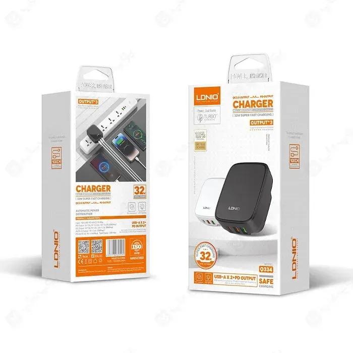 شارژر دیواری 3 پورت الدینیو مدل Q334 توان 32 وات همراه با کابل image gallery