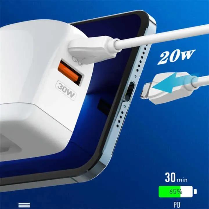 شارژ دیواری فست شارژ الدینو مدل A2522C Fast Wall Charger 30W PD QC3 LED توان 30 وات همراه کابل image gallery