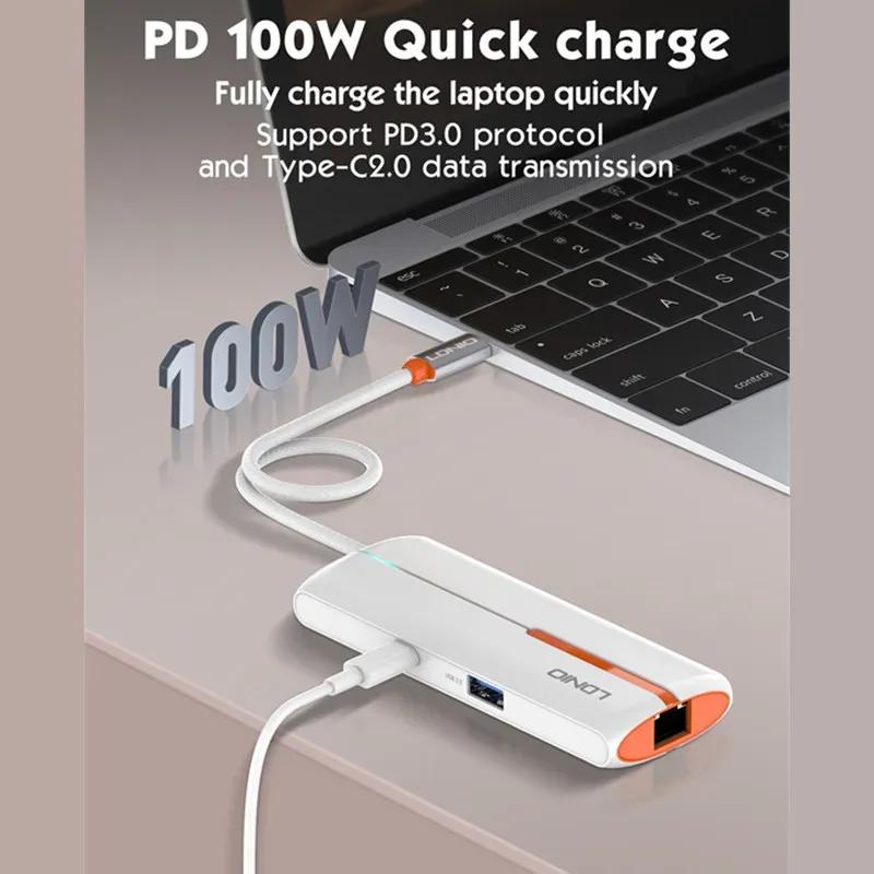 هاب 6 پورت تایپ سی الدینیو مدل 6in1 Type-c Hub Adapter DS-26U توان 100 وات image gallery