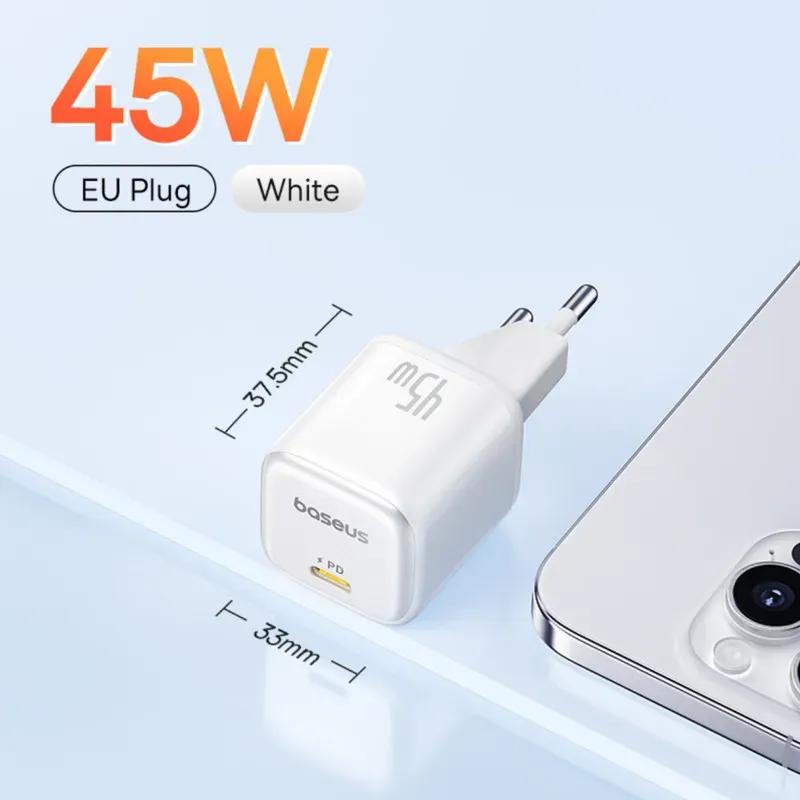 شارژر دیواری فست شارژ باسئوس مدل  Baseus PicoGo GaN 45W P10176800123-00 توان 45 وات image gallery