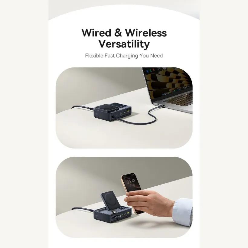 هاب شارژر 3 پورت و شارژر وایرلس بیسوس مدل P10170901123 Nomos Qi2 CCNMS140 توان 140 وات image gallery