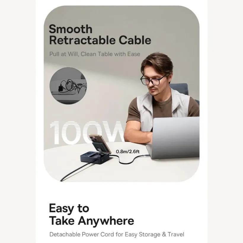 هاب شارژر 3 پورت و شارژر وایرلس بیسوس مدل P10170901123 Nomos Qi2 CCNMS140 توان 140 وات image gallery