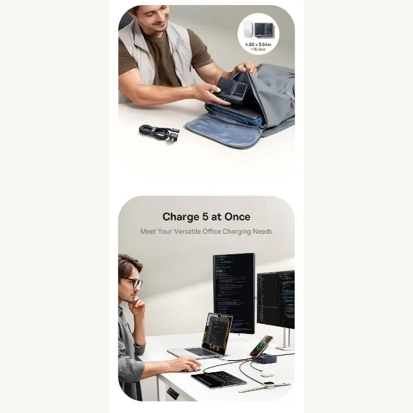 هاب شارژر 3 پورت و شارژر وایرلس بیسوس مدل P10170901123 Nomos Qi2 CCNMS140 توان 140 وات image gallery