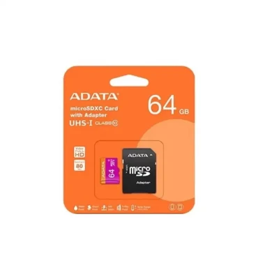 کارت حافظه ا‎ی‌دیتا مدل SDHC UHS-I +ADP V10 R80 W25 با ظرفیت 64 گیگابایت به همراه آداپتور